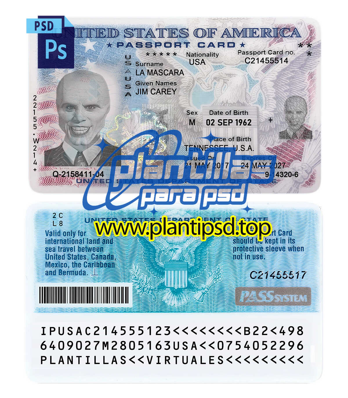 Tarjeta de Pasaporte USA – Plantilla Digital Editable en Photoshop