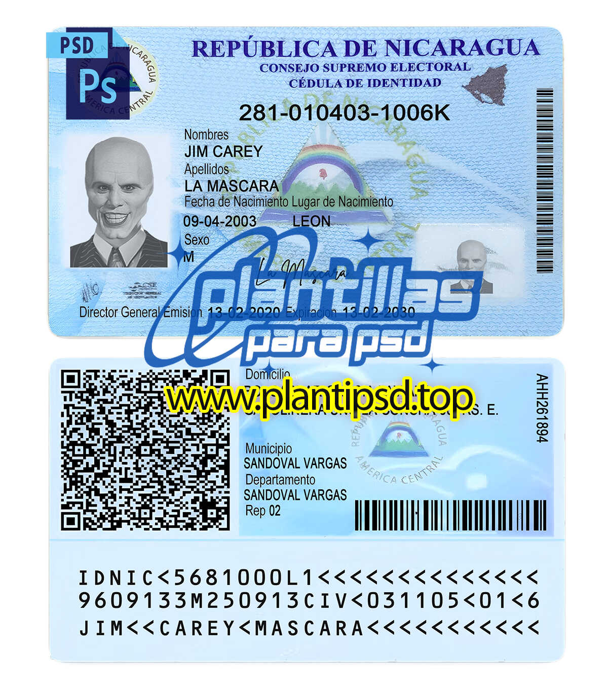 Cedula de Nicaragua – Plantilla Digital Editable en Photoshop