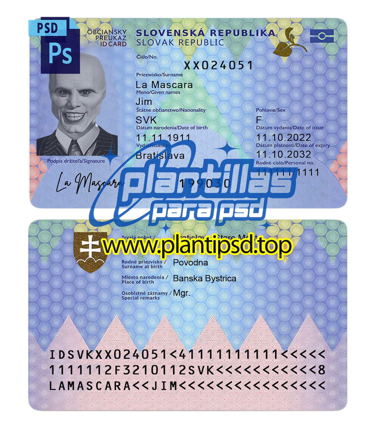 Cedula de Eslovaquia – Plantilla Digital Editable en Photoshop