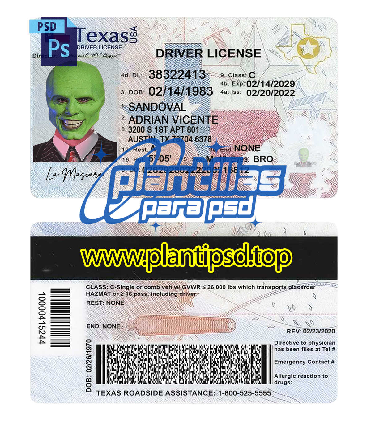 Licencia de Conducir de Texas USA Versión 2 – Plantilla Digital Editable en Photoshop