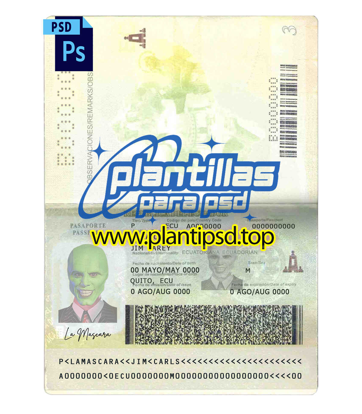 Pasaporte de Ecuador – Plantilla Digital Editable en Photoshop