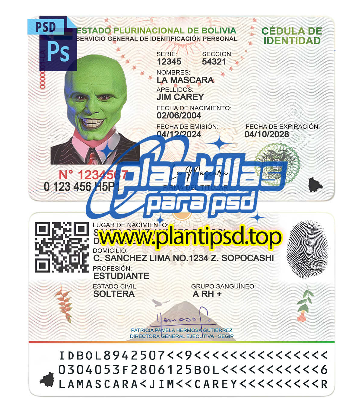 Cedula Bolivia Versión 2 – Plantilla Digital Editable en Photoshop