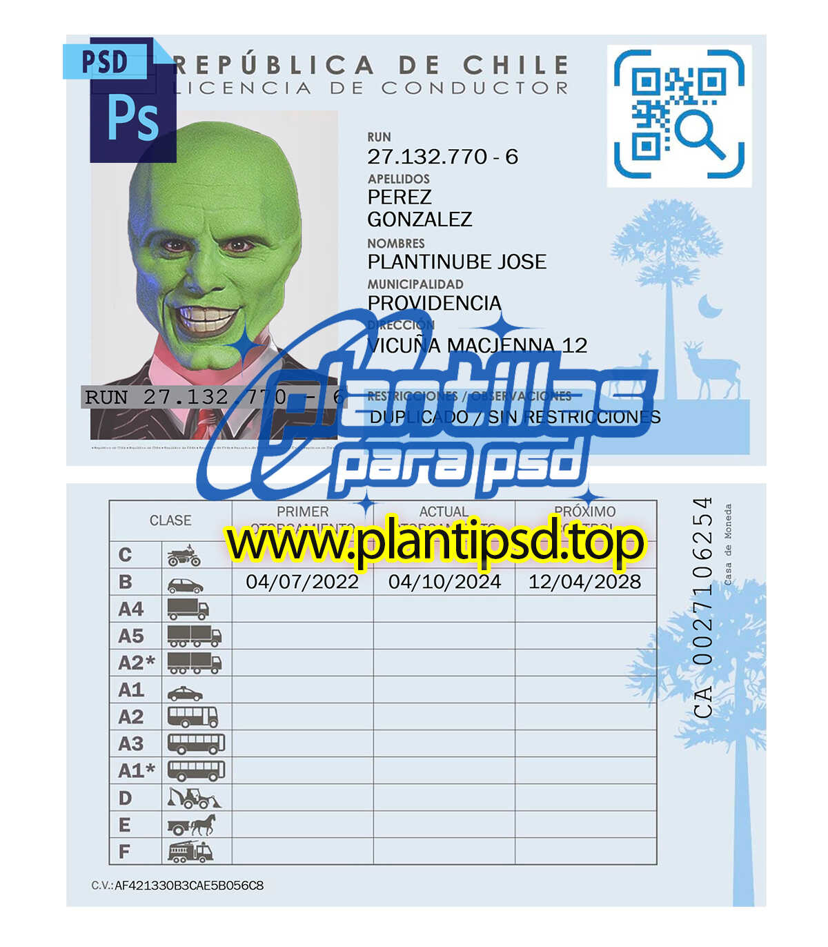 Licencia de Conducir Digital Chile – Plantilla Digital Editable en Photoshop